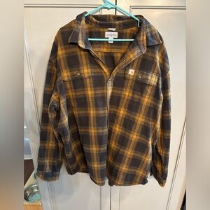 Carhartt heavy duty brown and Yellow Casual Button Down flannel Shirt